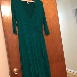 Green stretch wrapped high low  dress